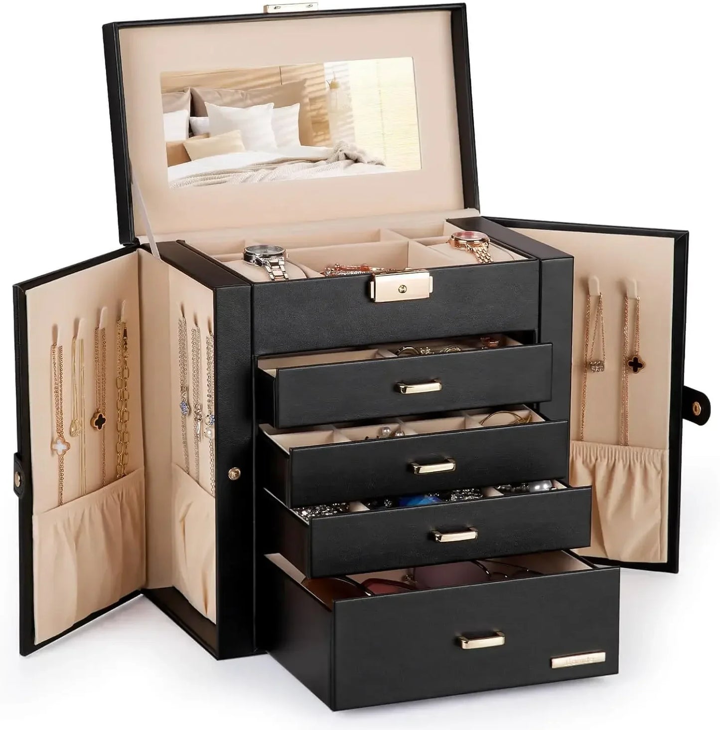HUGE JEWELRY BOX MIRRORED WATCH ORGANIZER