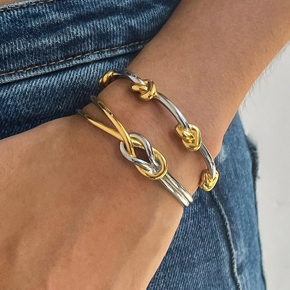 Fashion Gold and Silver Bi-Color Design Stainless Steel Bracelets & Bangles