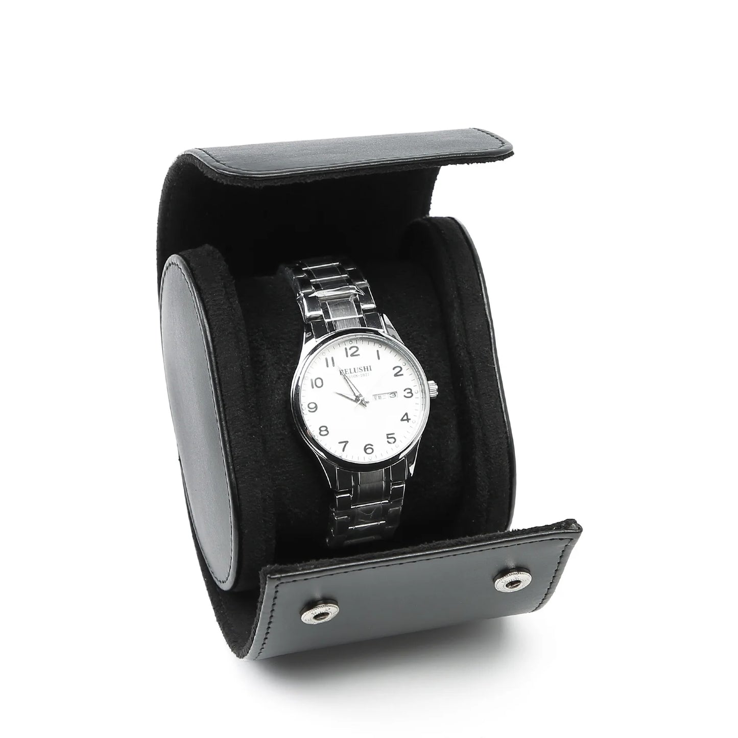 Stylish Men's Black PU Leather Watch Roll Organizer 1-3 Watch Case