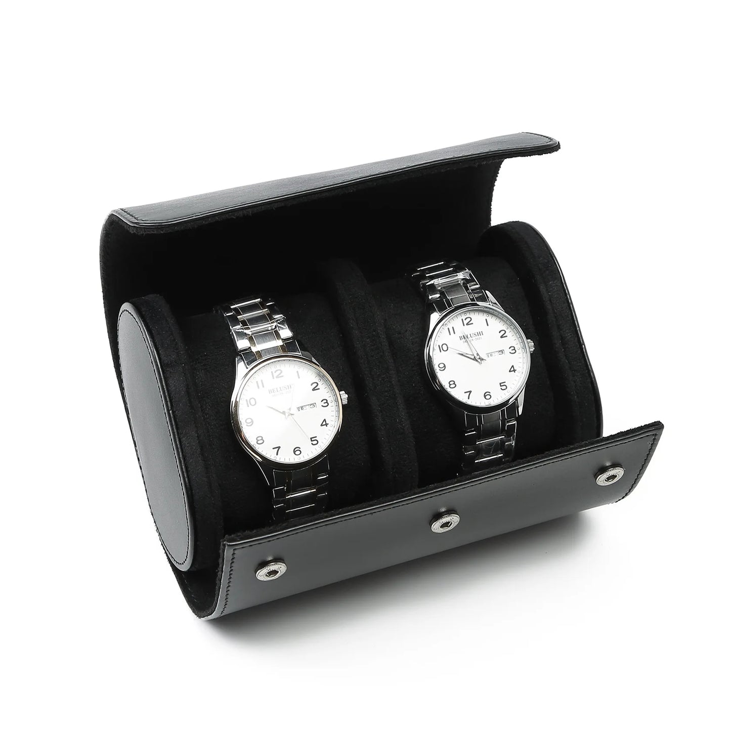 Stylish Men's Black PU Leather Watch Roll Organizer 1-3 Watch Case