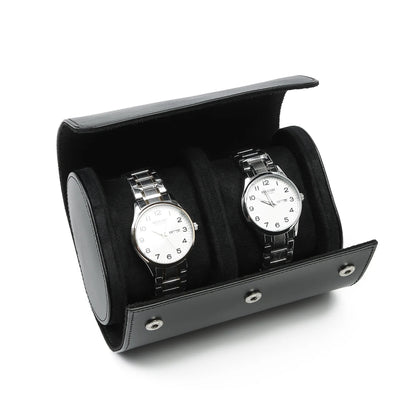 Stylish Men's Black PU Leather Watch Roll Organizer 1-3 Watch Case