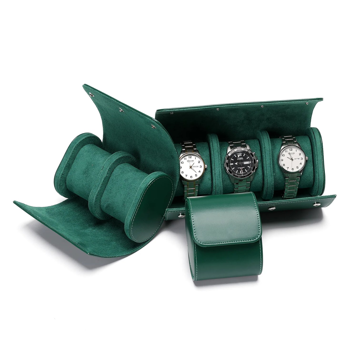 Stylish Men's Black PU Leather Watch Roll Organizer 1-3 Watch Case