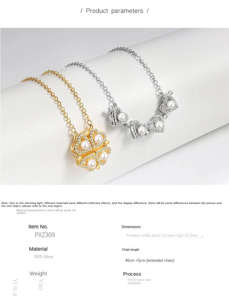 S925 Sterling Silver love Heart Clover