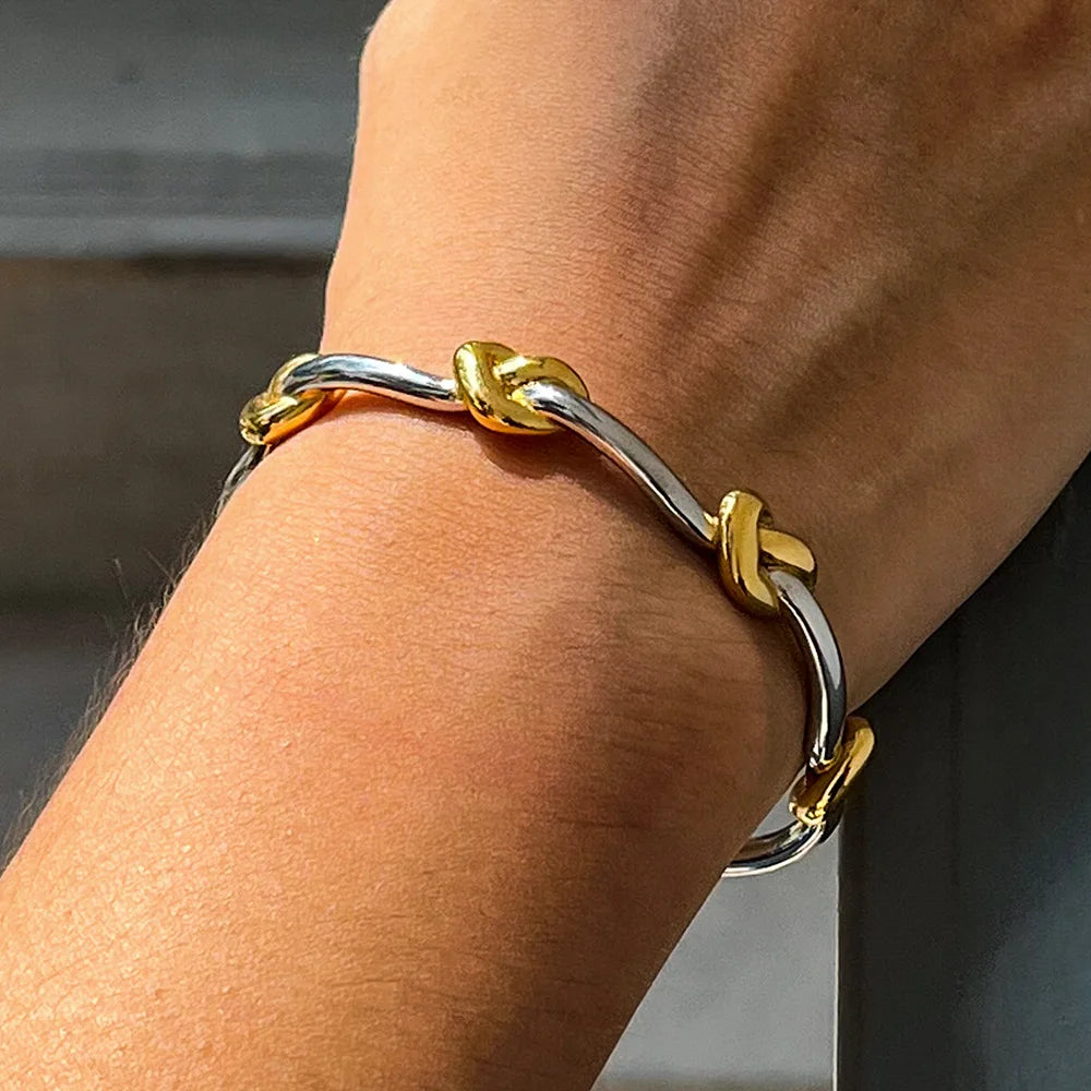 Fashion Gold and Silver Bi-Color Design Stainless Steel Bracelets & Bangles