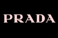 Prada logo in black on a green background