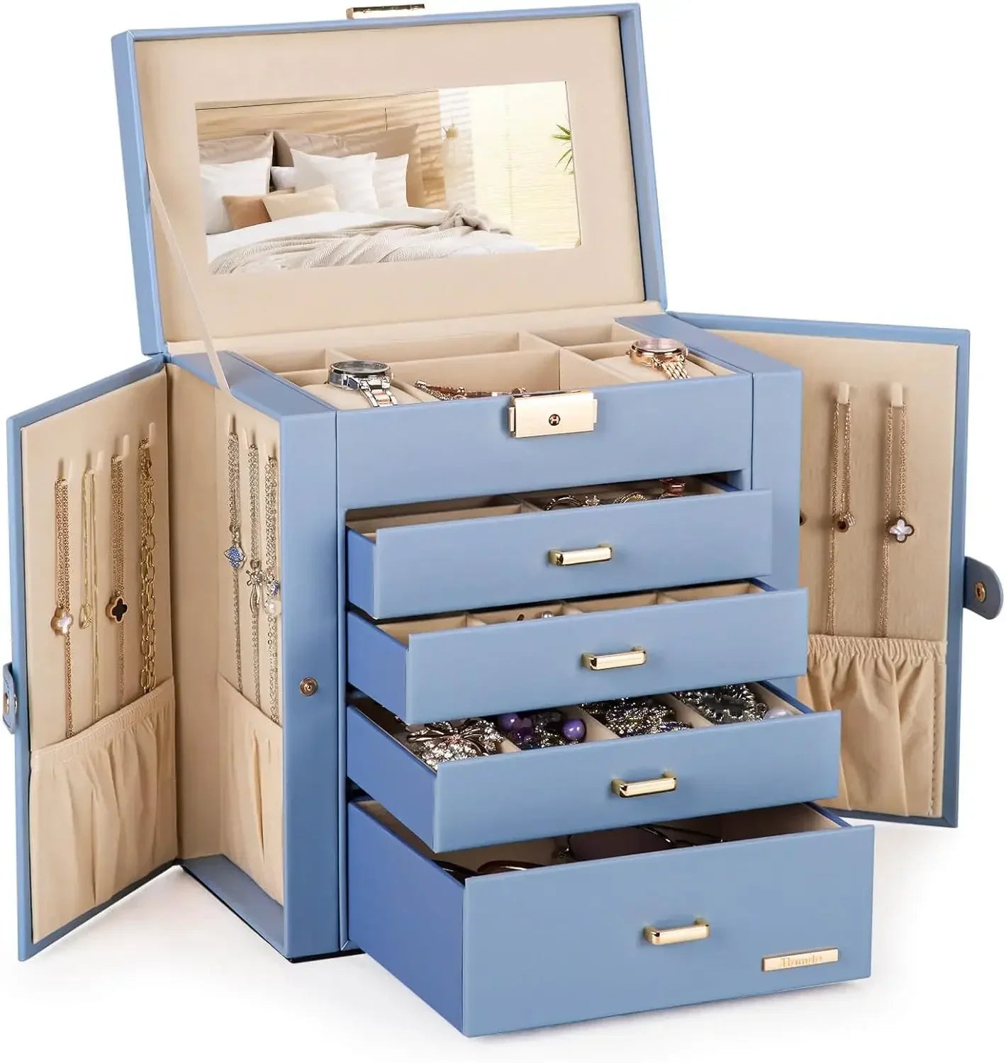 HUGE JEWELRY BOX MIRRORED  WATCH ORGANIZER